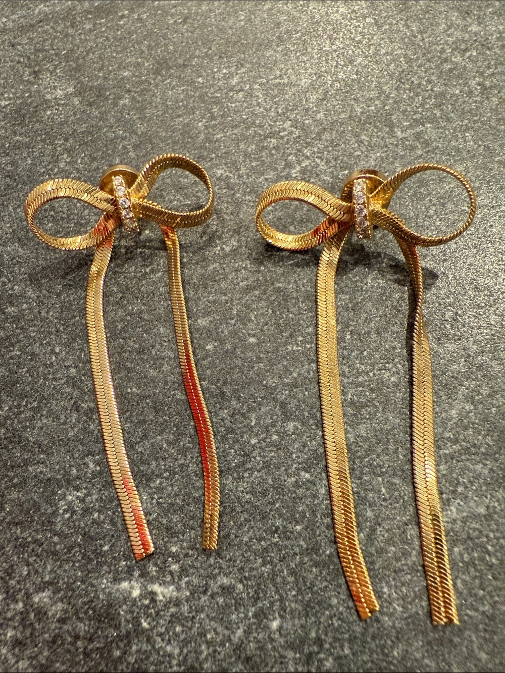 Gold Bow Drop Earrings - Picture 2 of 10